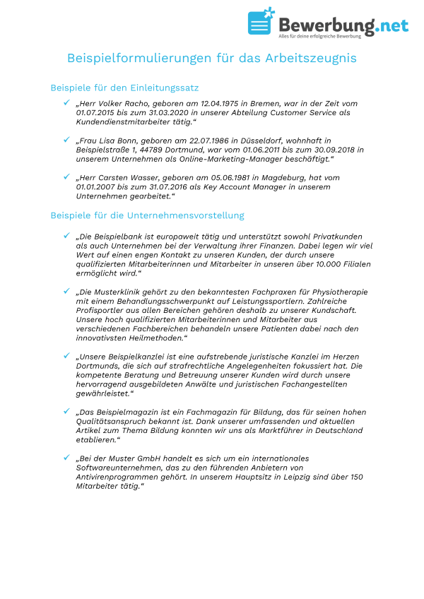 Arbeitszeugnis Formulierungen
