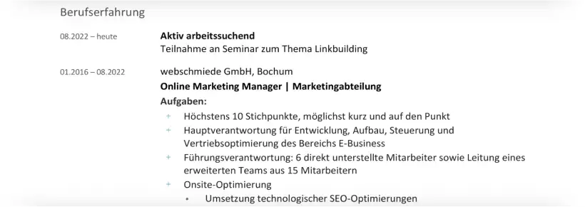 Lebenslauf arbeitssuchend