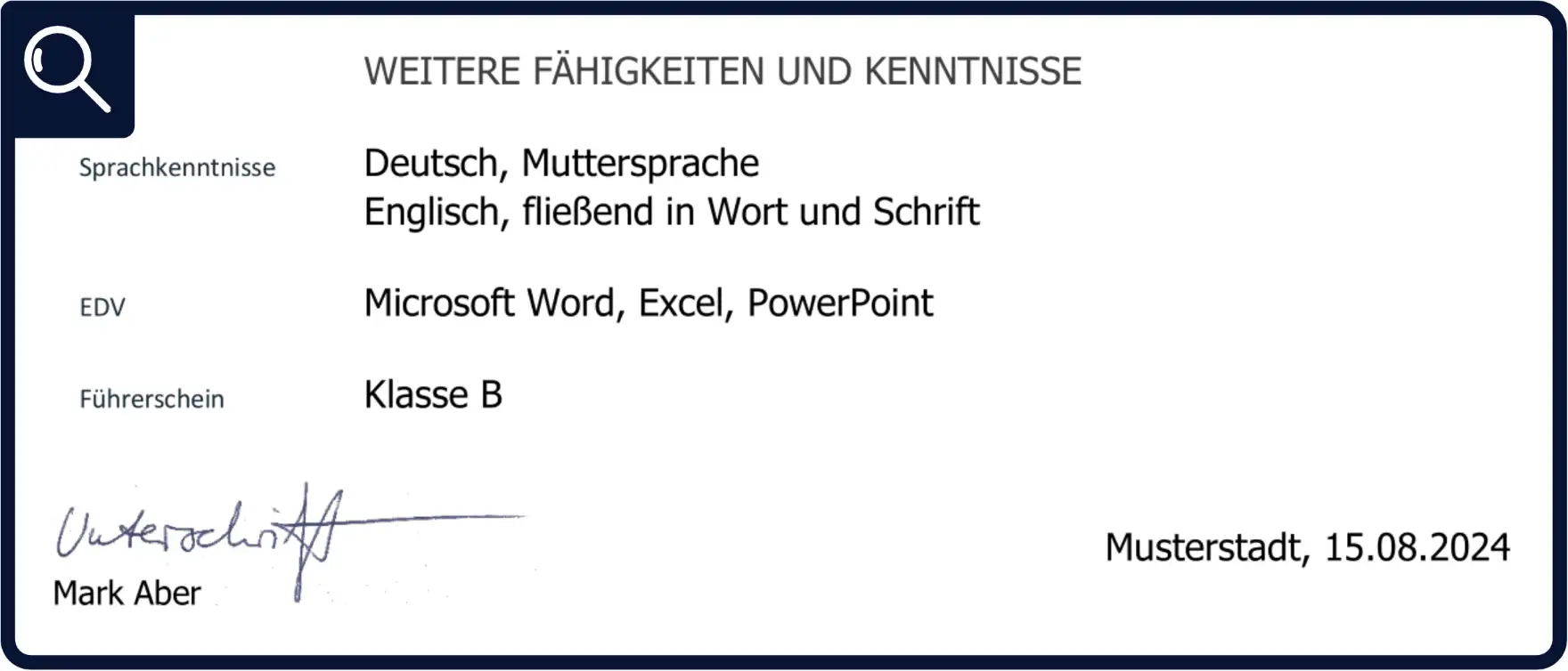 Sprachkenntnisse im Lebenslauf: Beispiel mit zwei verschiedenen Stufen