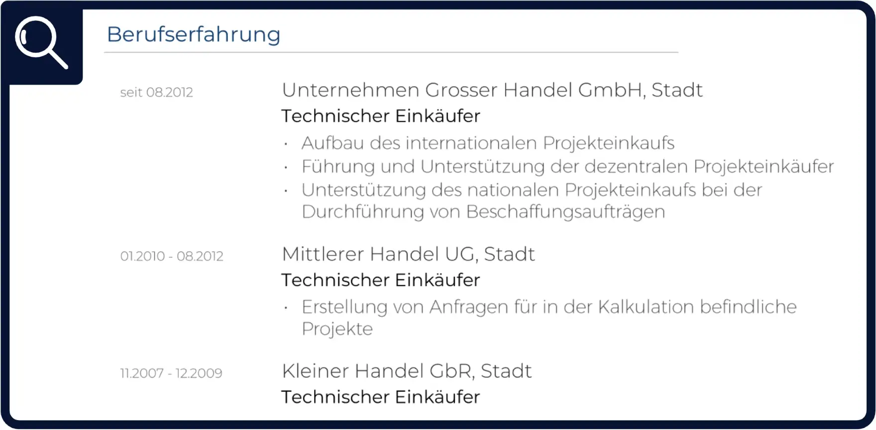 Berufserfahrungen Kurzbewerbung