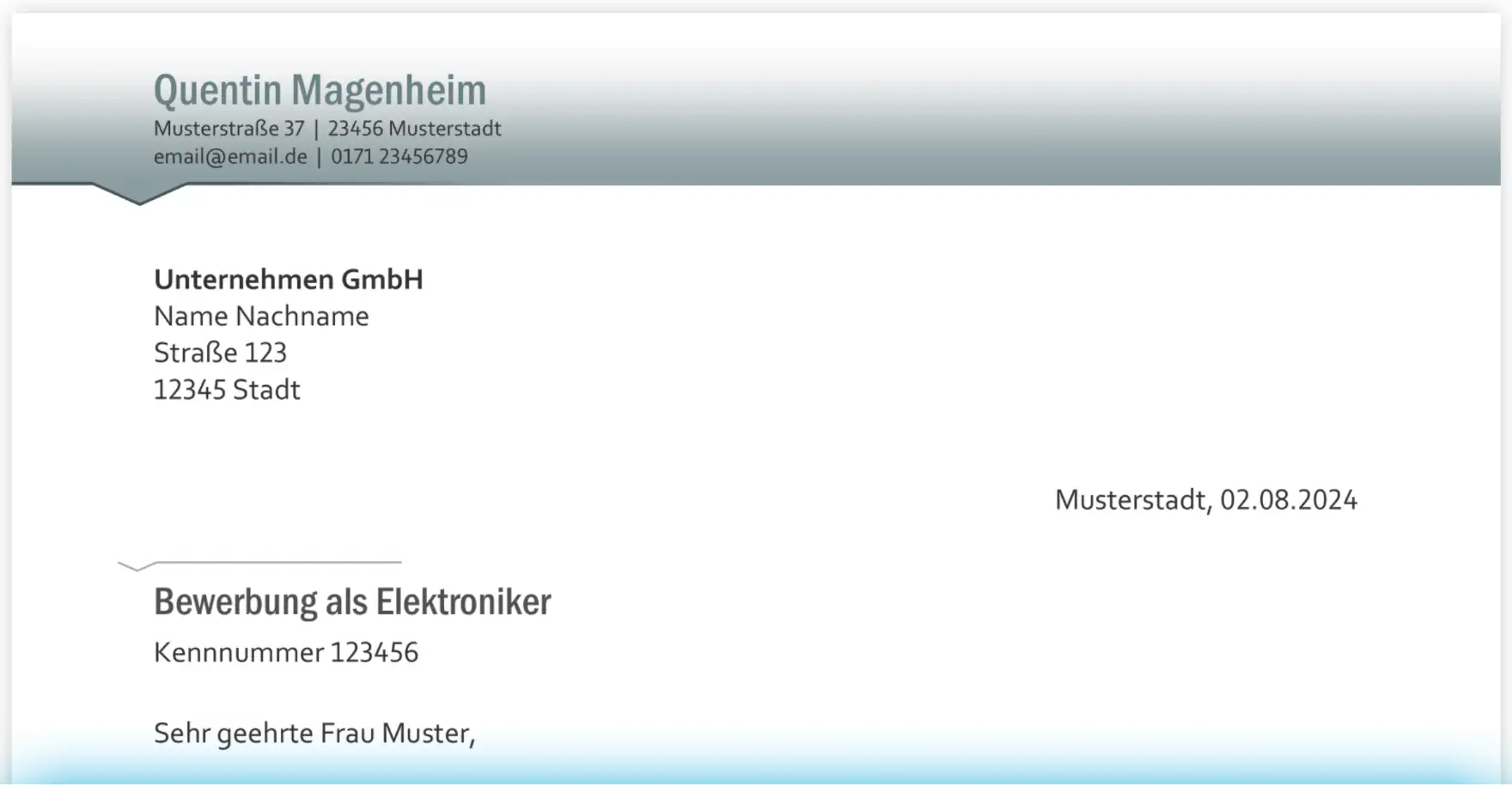 Beispiel für den Briefkopf der Bewerbung