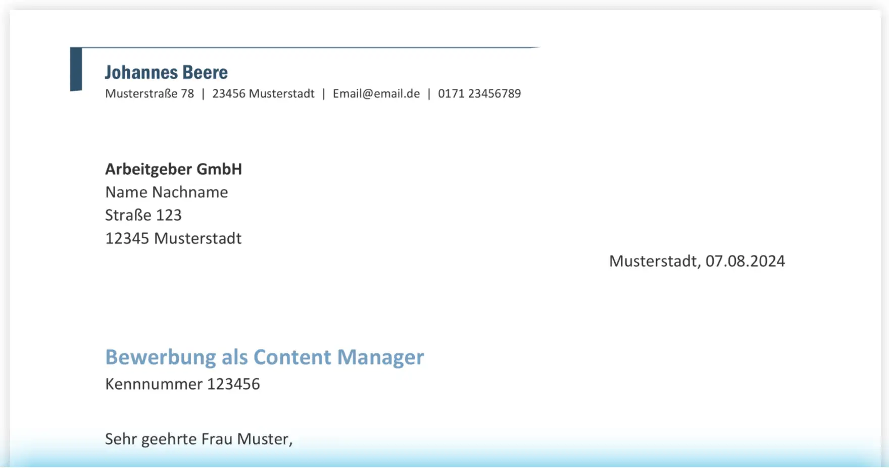 Briefkopf Bewerbung Minijob