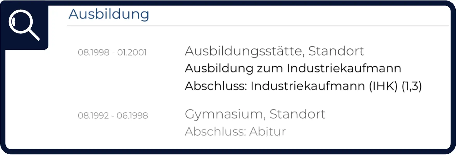 Abschlussnoten Kurzbewerbung