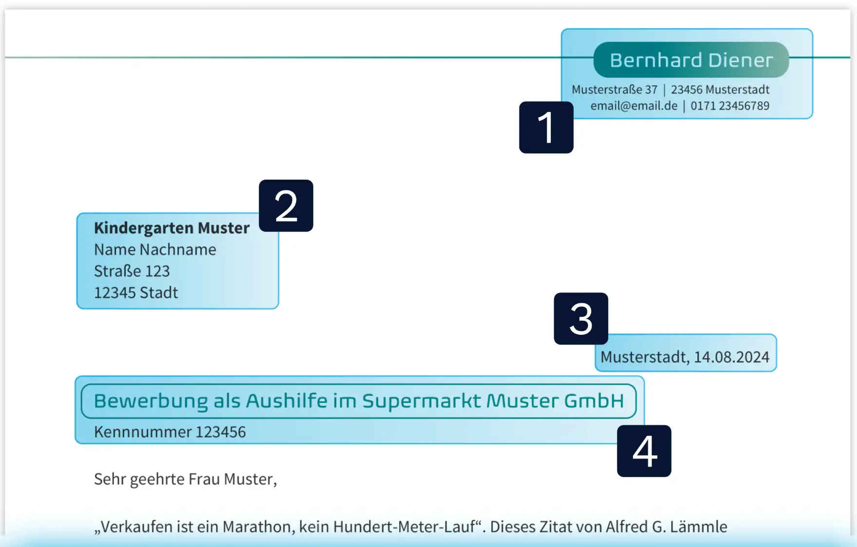 Bewerbung Aushilfe - Briefkopf des Anschreibens