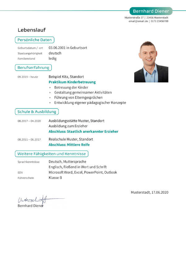 Lebenslauf Erzieherin