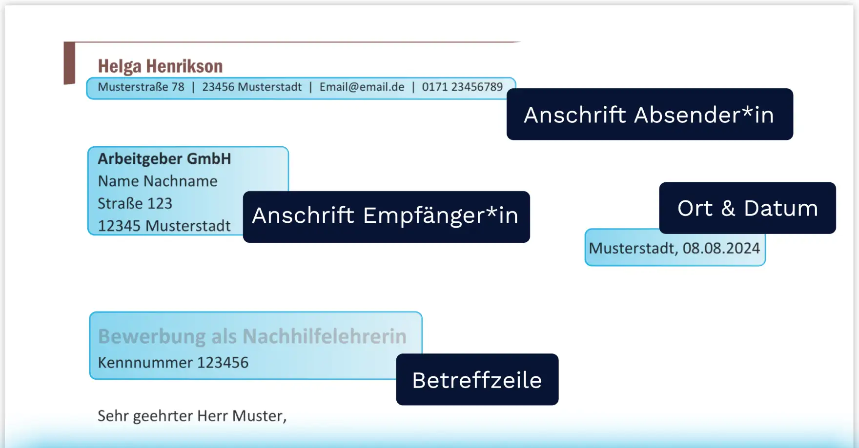 Bewerbung Ferienjob - Briefkopf des Anschreibens