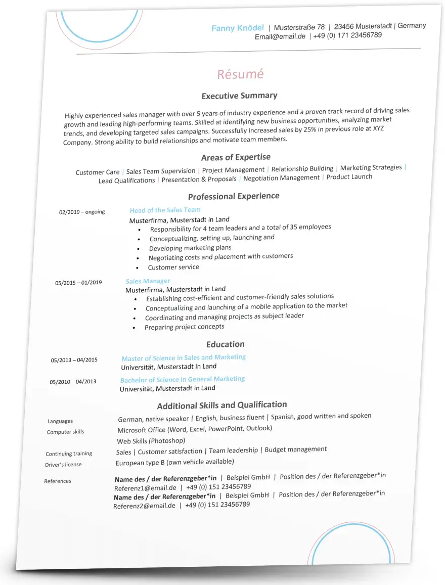 Lebenslauf Englisch Résumé