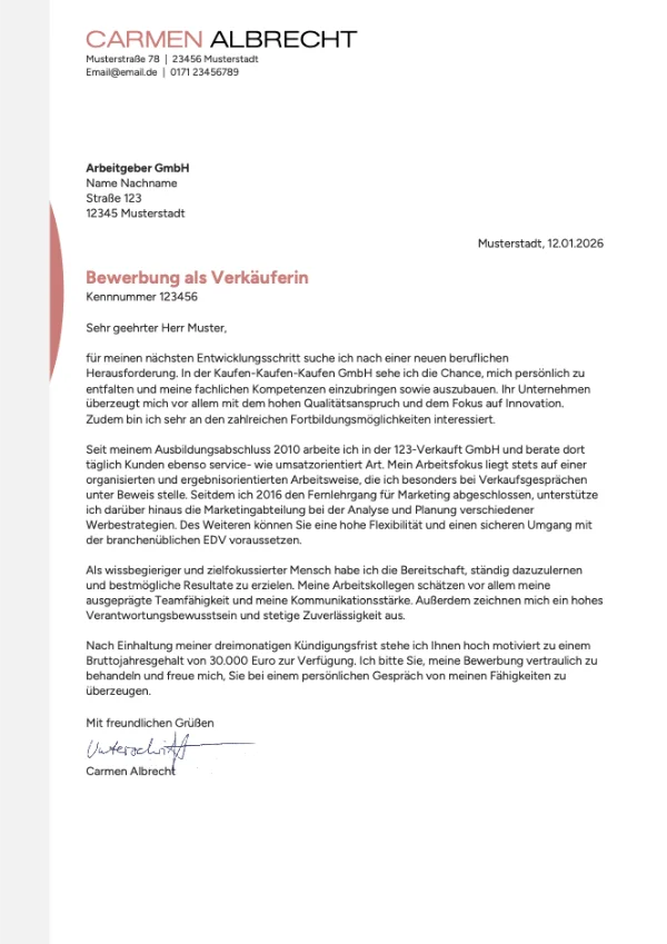 Bewerbungsvorlage 2026 Anschreiben