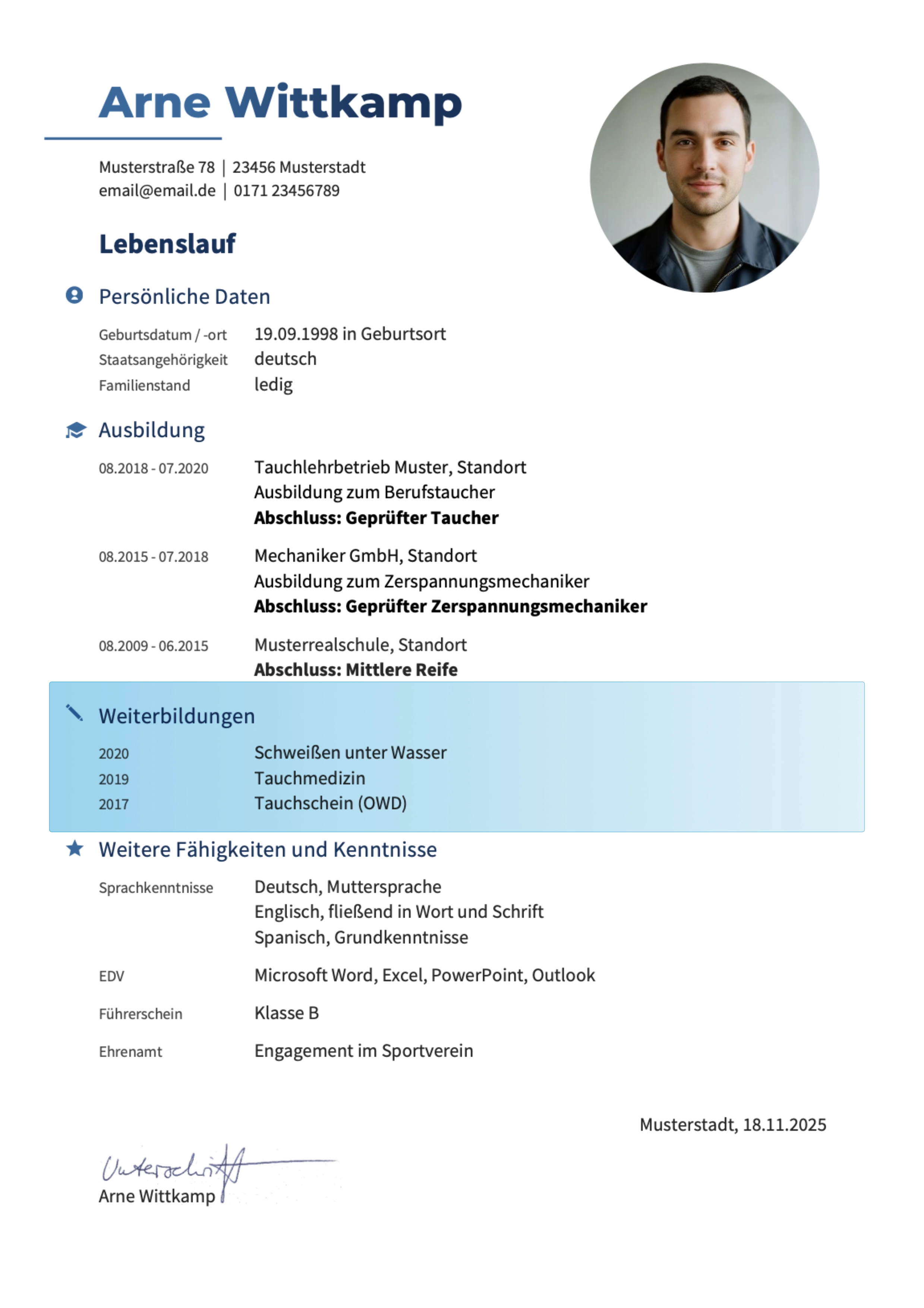 Weiterbildung im Lebenslauf angeben