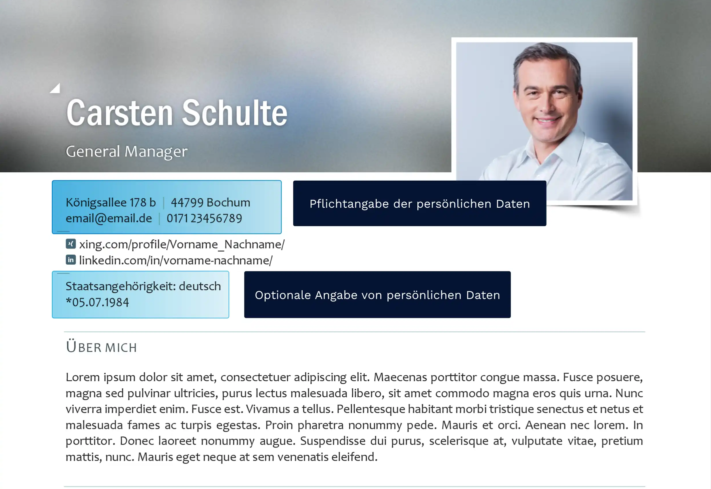 Persönliche Daten im Lebenslauf - Beispiel