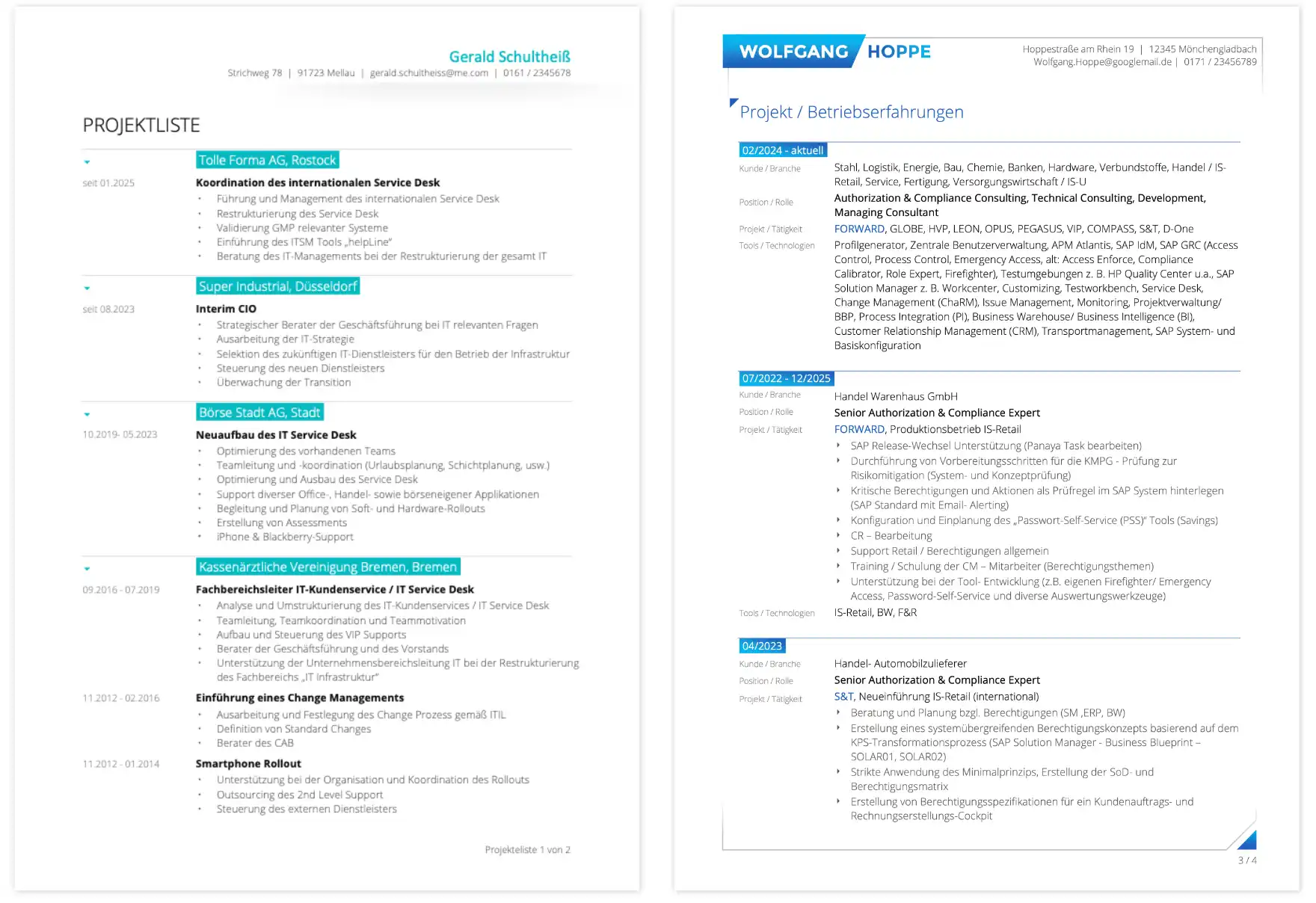 Projektliste Bewerbung