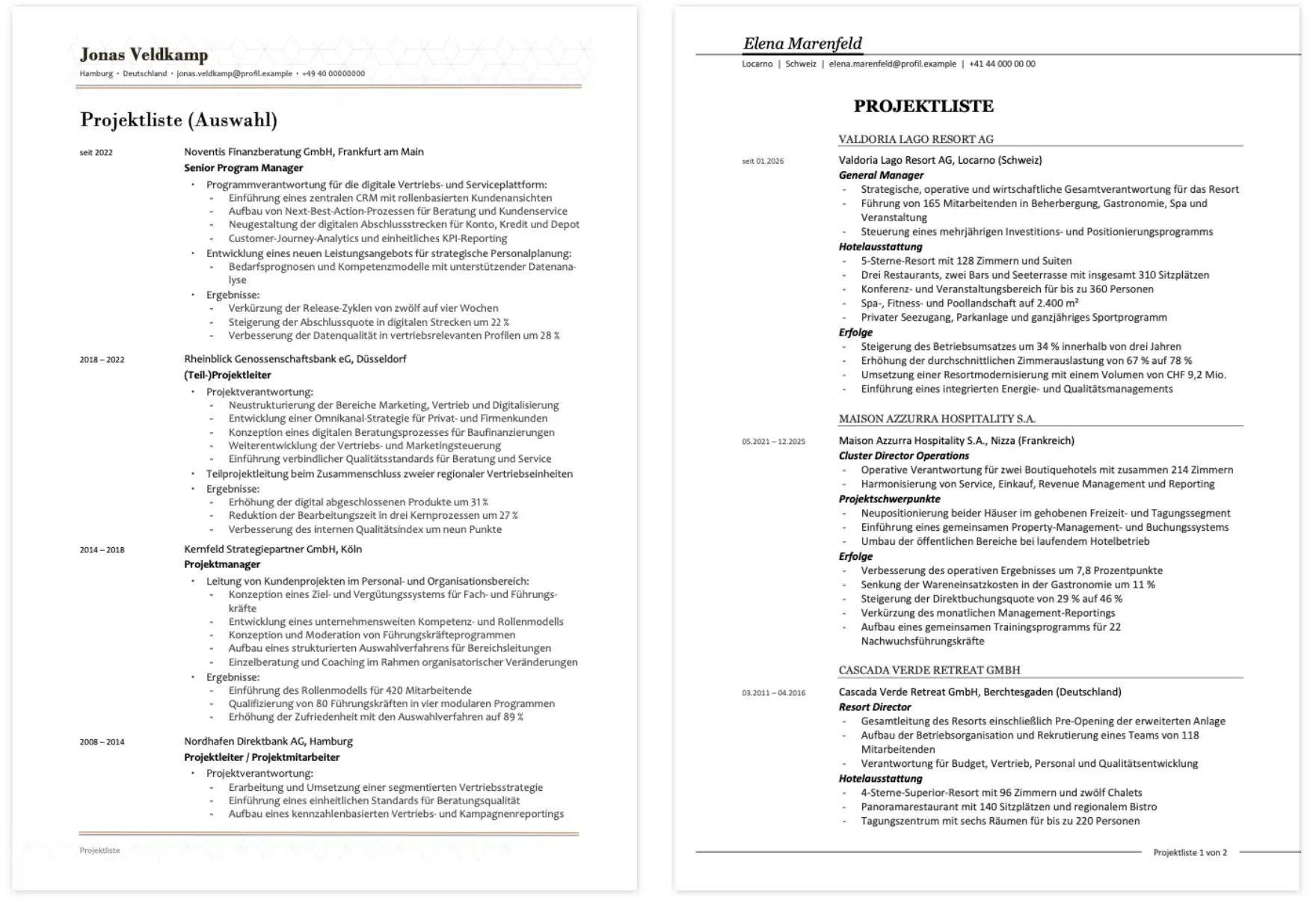 Projektliste als Bestandteil der Bewerbung