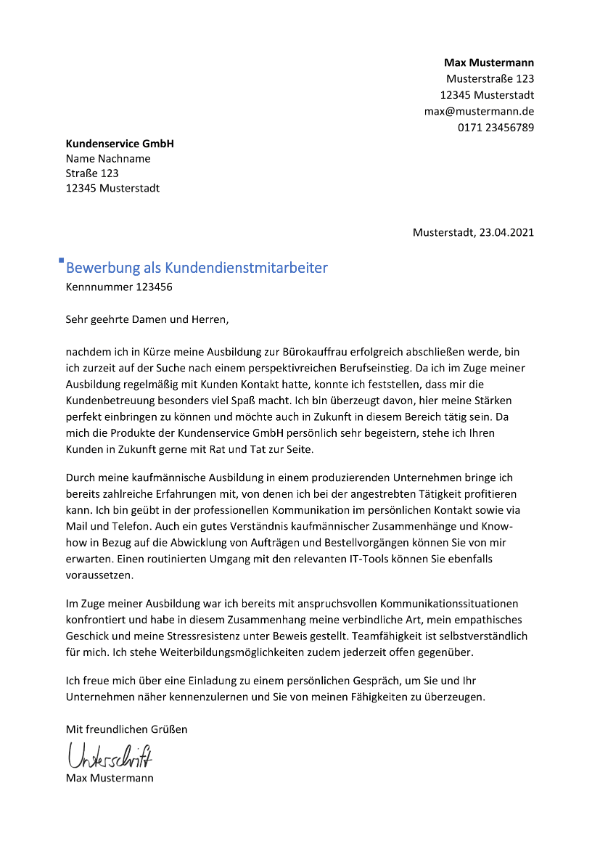 Anschreiben Bewerbung Teamleiter Kundenservice