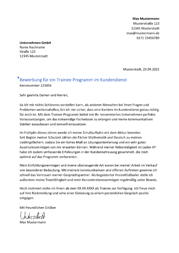 Anschreiben Bewerbung Teamleiter Kundenservice