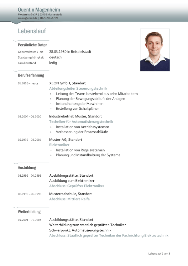 Bewerbung als Elektroniker /-in - Bewerbungsmuster