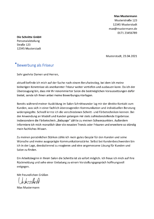 Bewerbung Als Friseur In Tipps Und Bewerbungsmuster