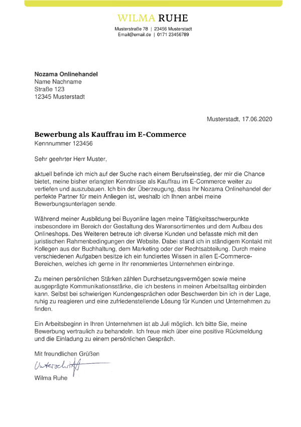E Commerce Bewerbung