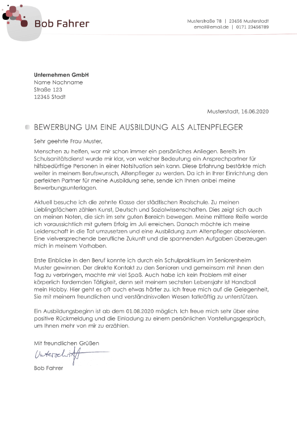 Wohnung single bewerbung muster Bewerbungsschreiben für