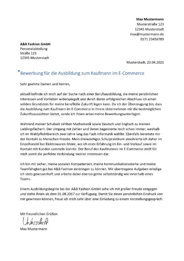 E Commerce Bewerbung