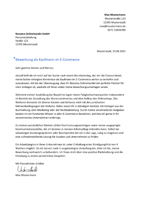E Commerce Bewerbung